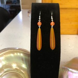 Handmade Sterling Silver 925 - Tangerine Orange Cultured Sea Glass Earrings